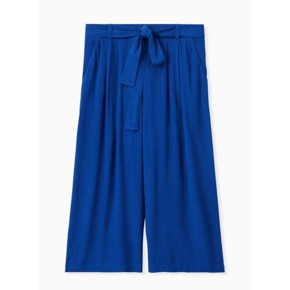 Y2K Wide Leg Palazzo Crop Pull-On Gauze Tie-Front‎ Pants Torrid 0x Cobalt Blue